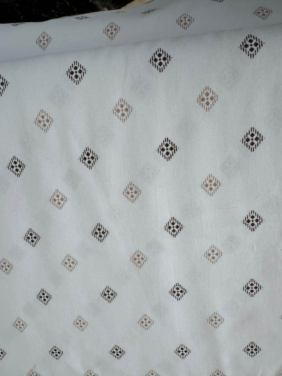 Off white with Brown & khakee motif shirting Fabric blended with cotton