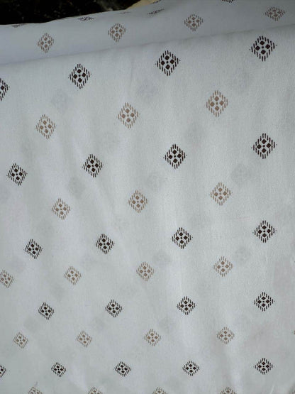 Off white with Brown & khakee motif shirting Fabric blended with cotton