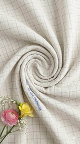 Off White(Beigish tone) with white and Beige Checks Premium Cotton Linen Fabric
