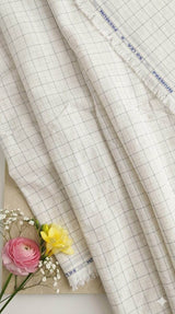Off White(Beigish tone) with white and Beige Checks Premium Cotton Linen Fabric