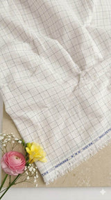 Off White(Beigish tone) with white and Beige Checks Premium Cotton Linen Fabric