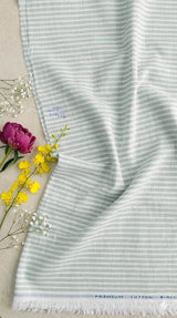 White with Pista Green strips premium Cotton Linen Fabric