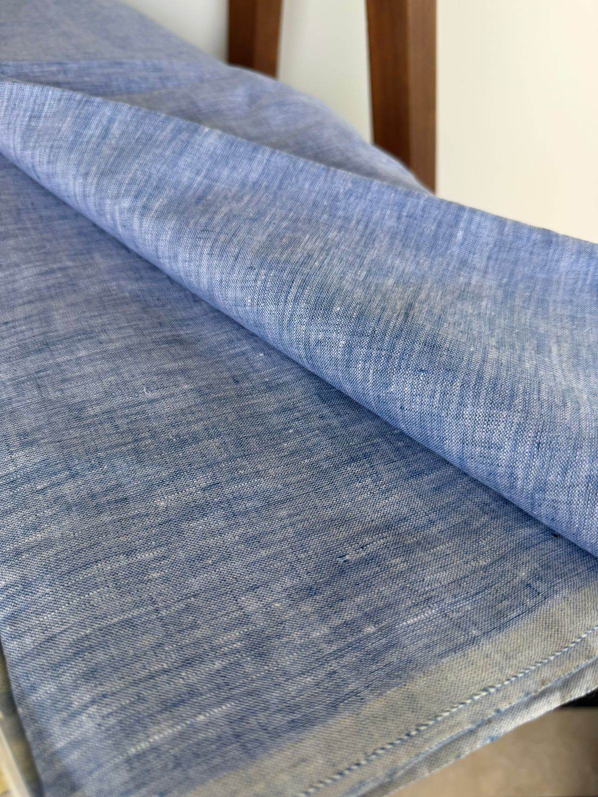 Blue & White Handloom Linen Fabric from Bhagalpur Export Quality
