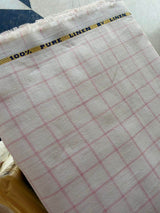 White On Pink Checks 100% Pure Natural Linen Fabric (0% Cotton)