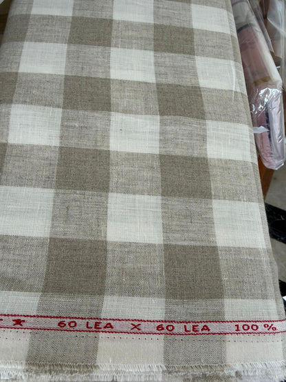Natural Beige and off-white Big checks Pure 100 % Linen(0% cotton)