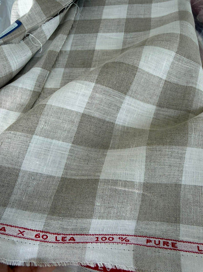 Natural Beige and off-white Big checks Pure 100 % Linen(0% cotton)