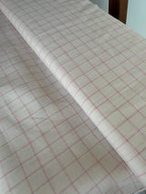White On Pink Checks 100% Pure Natural Linen Fabric (0% Cotton)