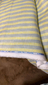 Lemon yellow  and Slate Grey Striped 100% Pure Linen (No Cotton)