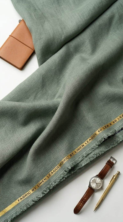 Sage Green Pure 100% Pure Linen Fabric 60 Lea (0% Cotton)