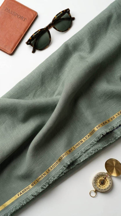 Sage Green Pure 100% Pure Linen Fabric 60 Lea (0% Cotton)