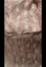 Blush Pink chanderi Fabric with white Leaf & Golden Sequence Motif Embroidery