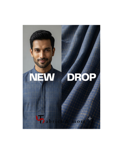 Royal Navy & Mustard Grid Check 100% Pure 60 Lea Linen Fabric