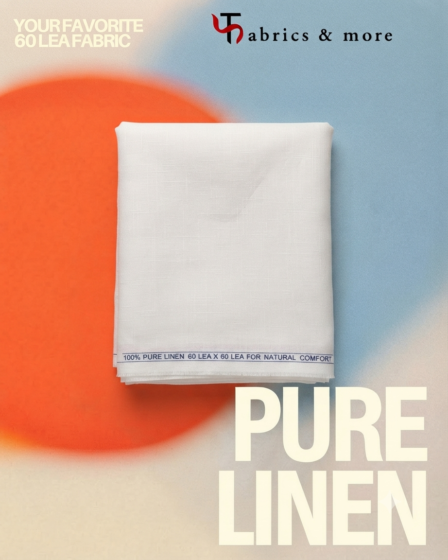 Premium White 100%Pure Linen 60 Lea Fabric (0% Cotton)