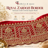 Heavy Light Golden Embroidered Border on Red Mul Chanderi Fabric – 6.5 Inches