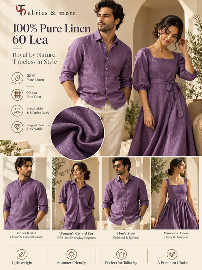 Premium Mauve Purple 100% Pure Linen Fabric-60 Lea (No Cotton)

Naturally Luxurious. Elegantly Textured. Timelessly Sophisticated.