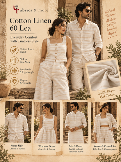 Premium Cotton Linen 60 Lea – Ivory Beige Stripes