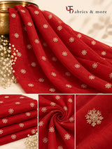 Red Chanderi Fabric with Glitter Light Golden Dori Embroidery