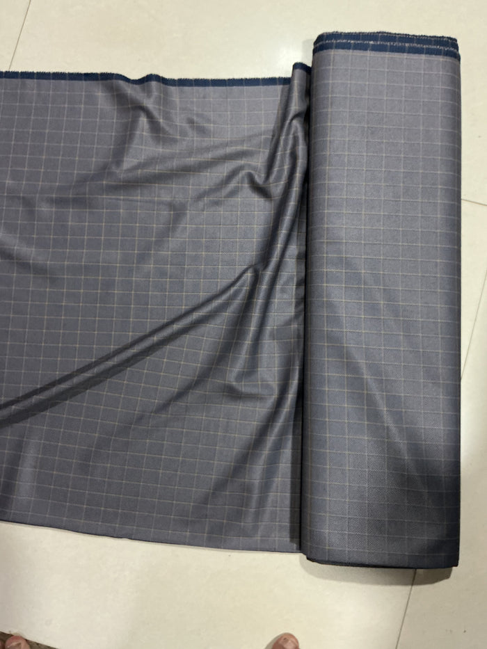 Slate Grey Windowpane Check Suiting Fabric