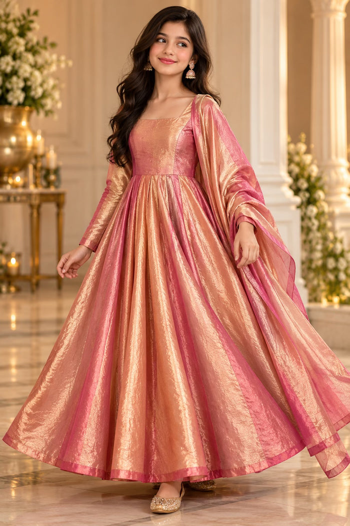 Peach Rose Shimmer Fendi Fabric