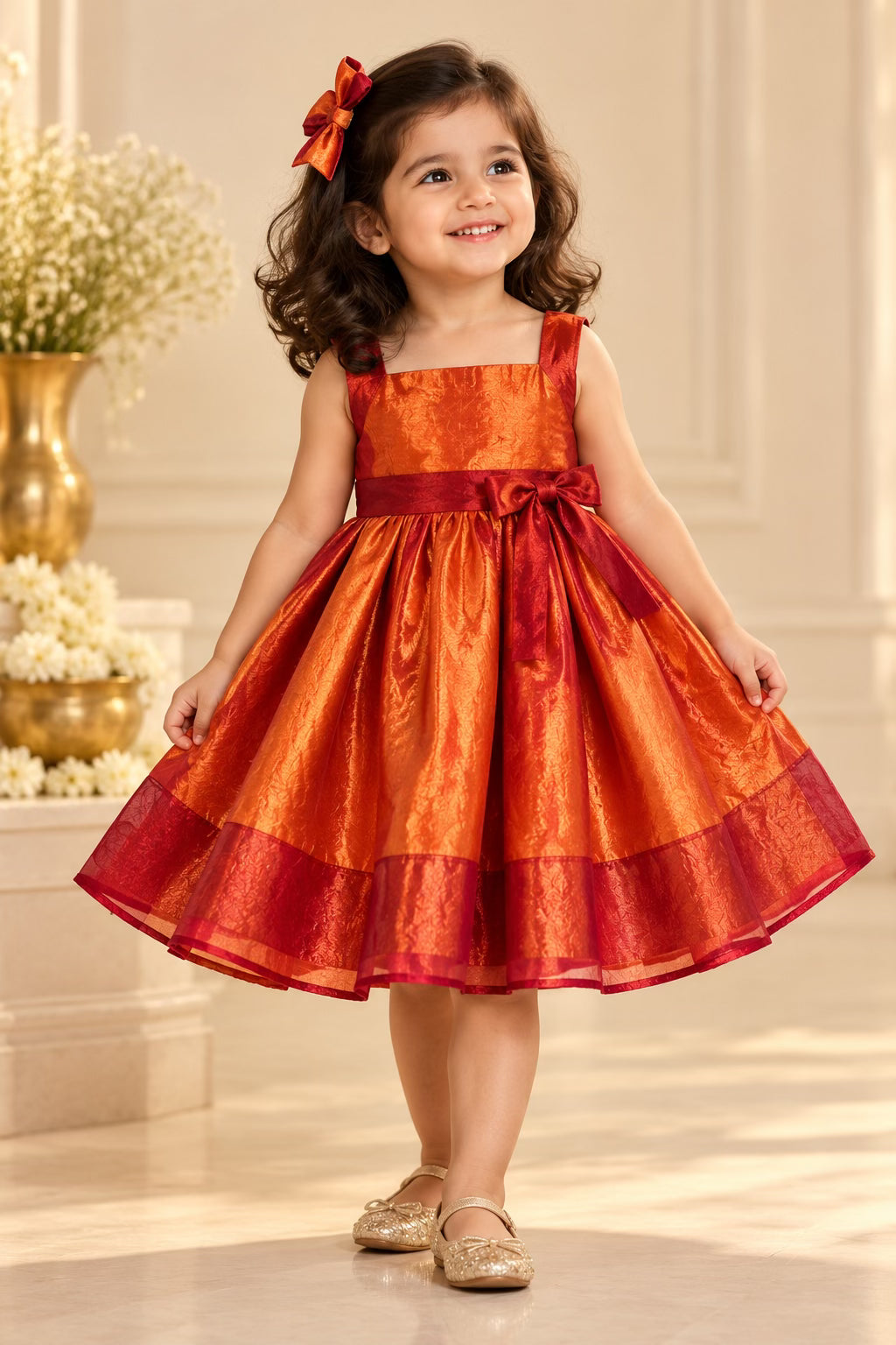 Tangerine Red Shimmer Fendi Fabric