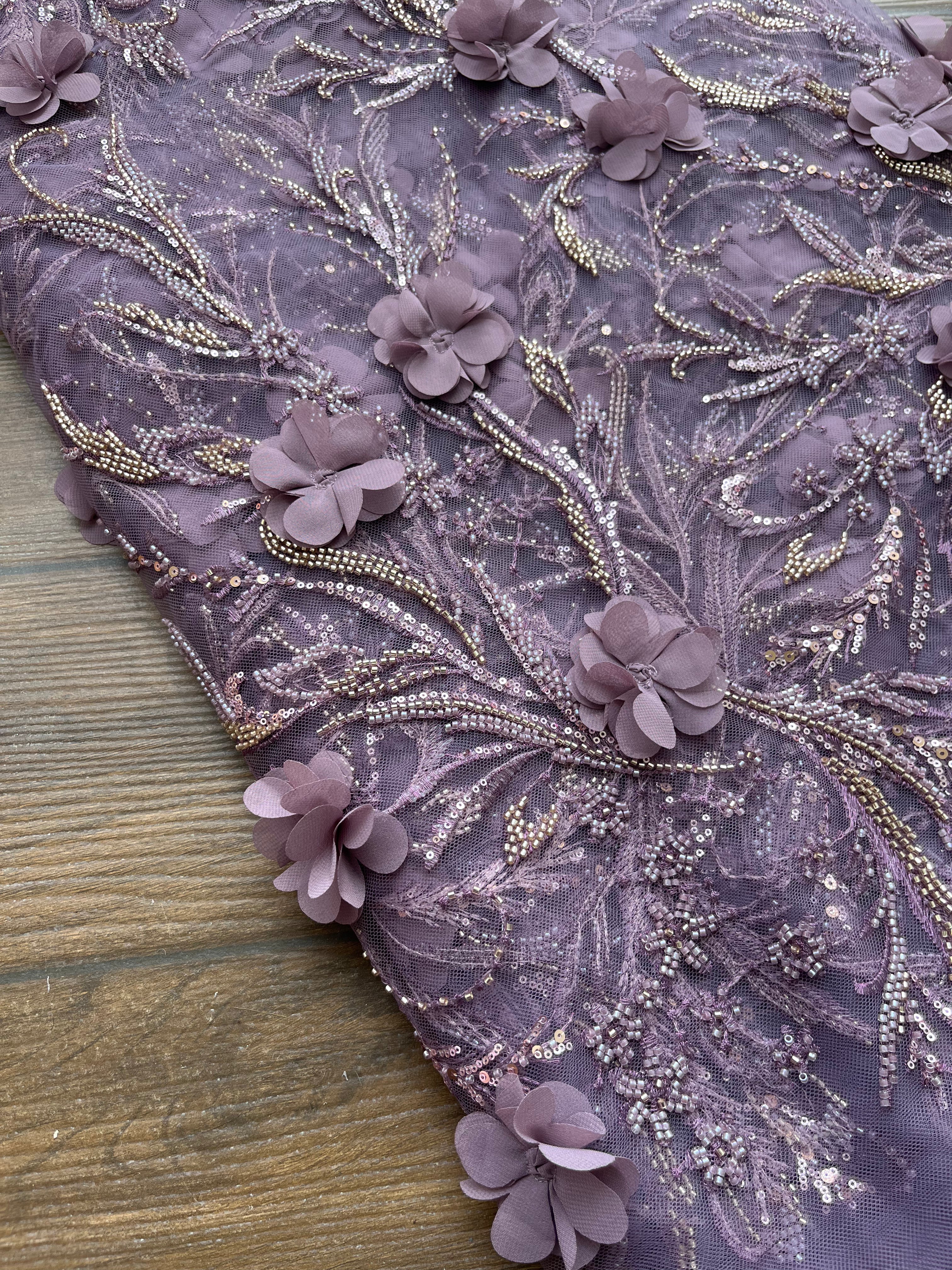 Light purple 3D Handwork Imported Net