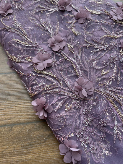 Light purple 3D Handwork Imported Net