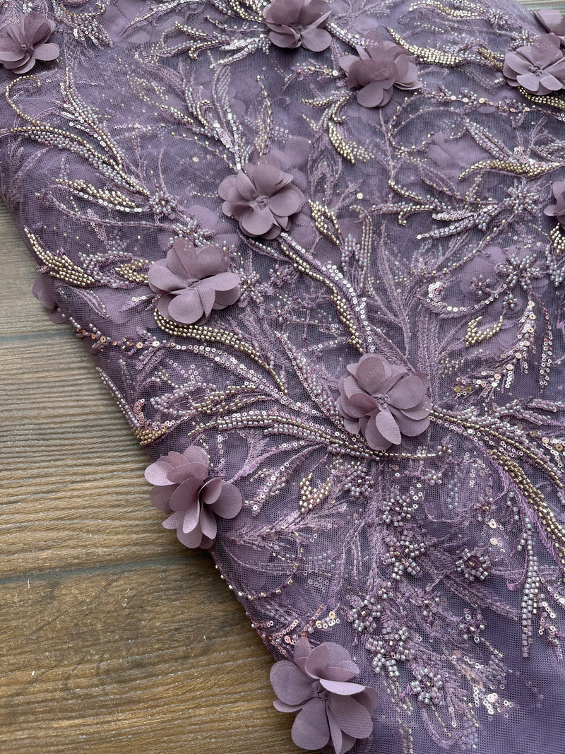 Light purple 3D Handwork Imported Net