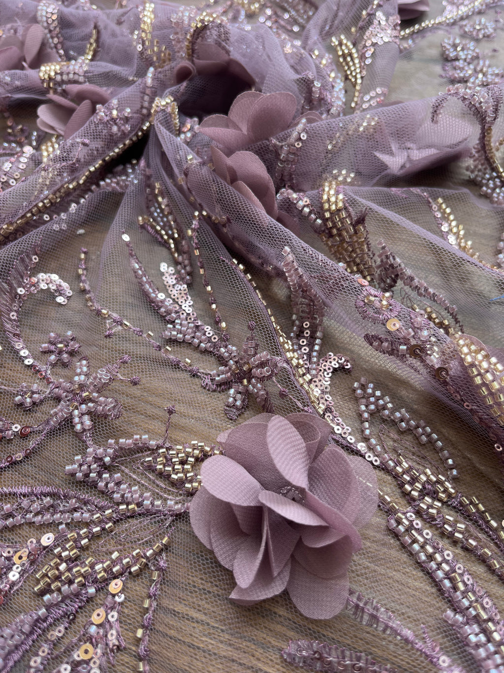 Light purple 3D Handwork Imported Net