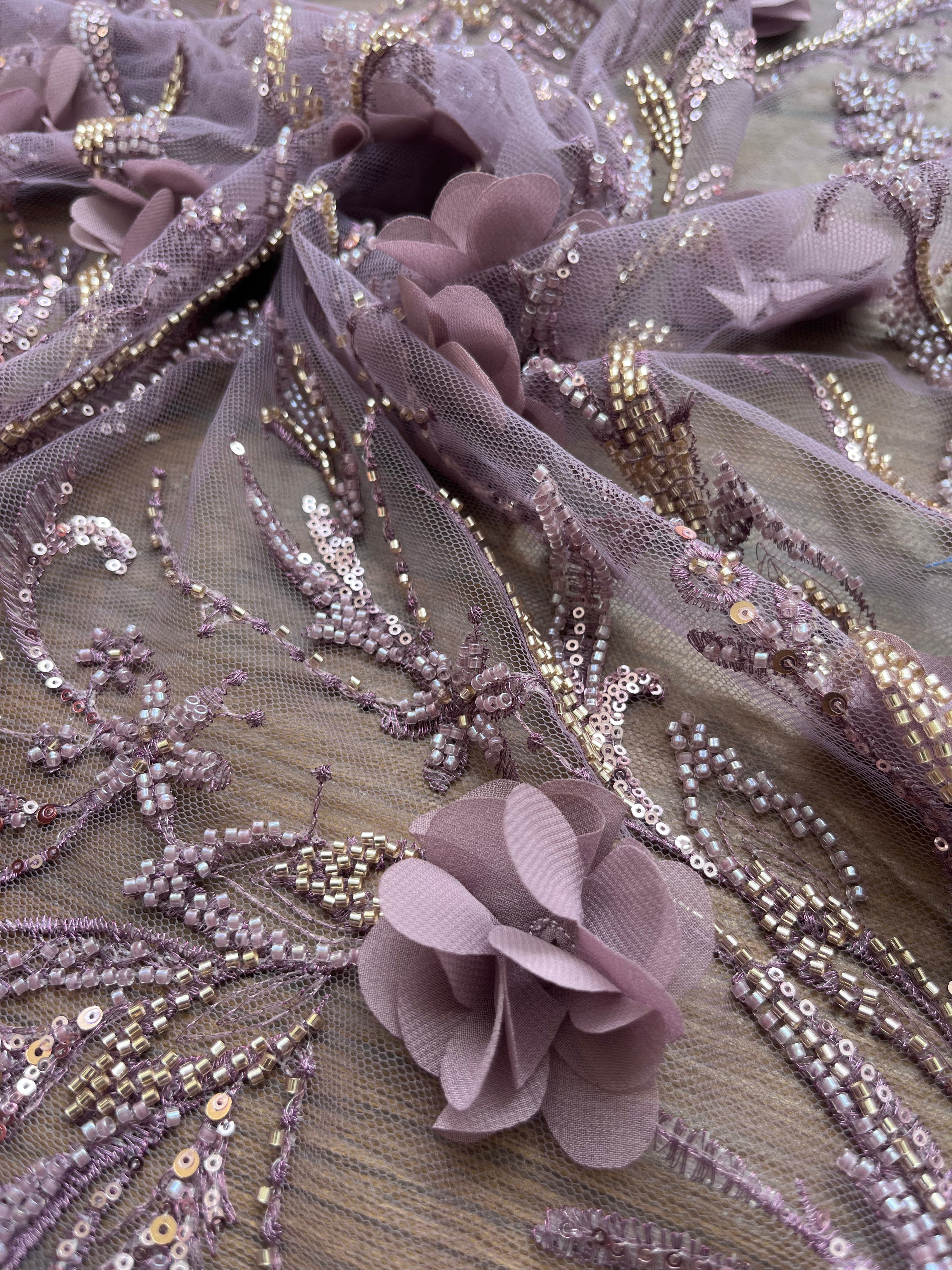 Light purple 3D Handwork Imported Net