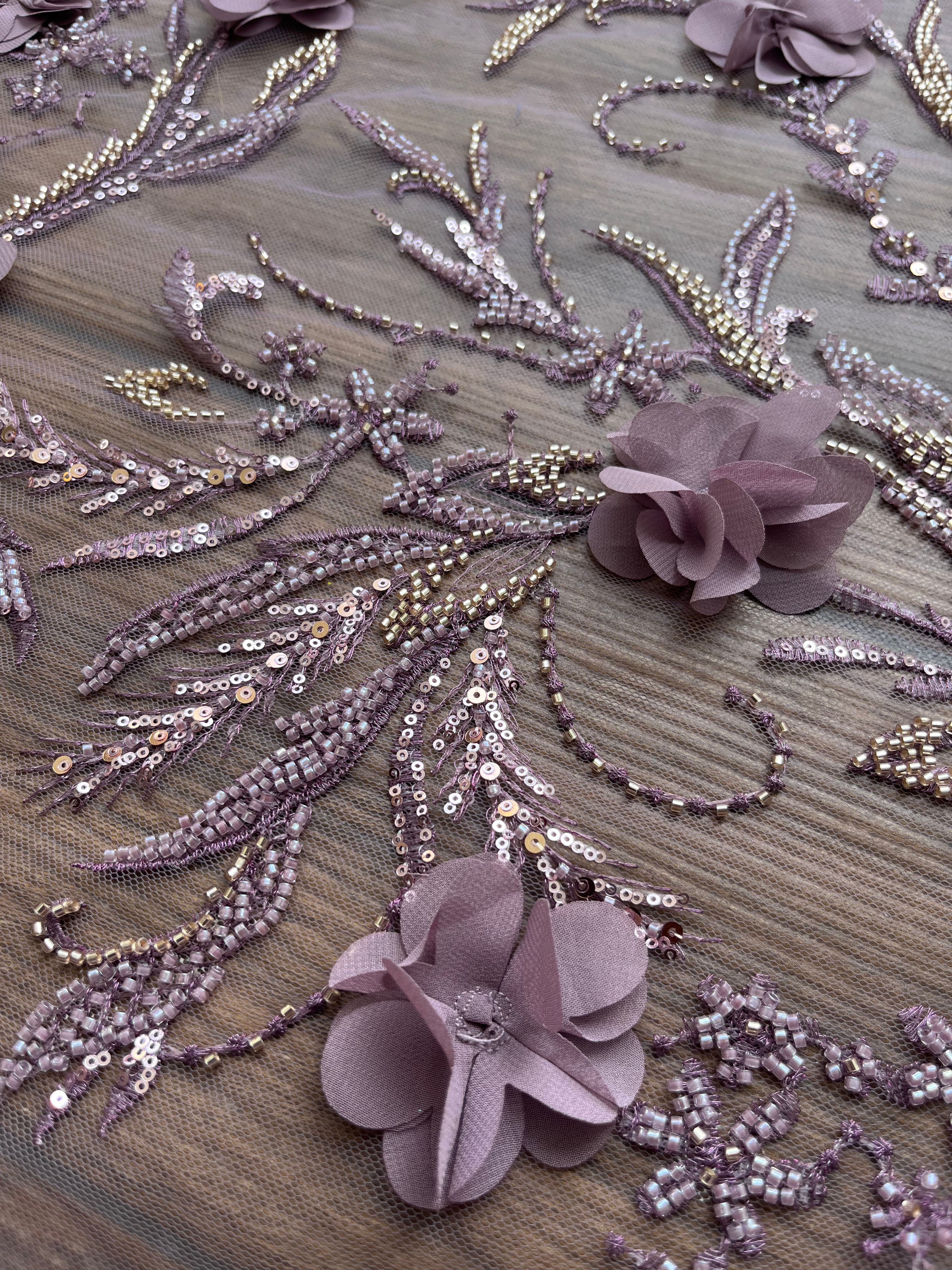 Light purple 3D Handwork Imported Net