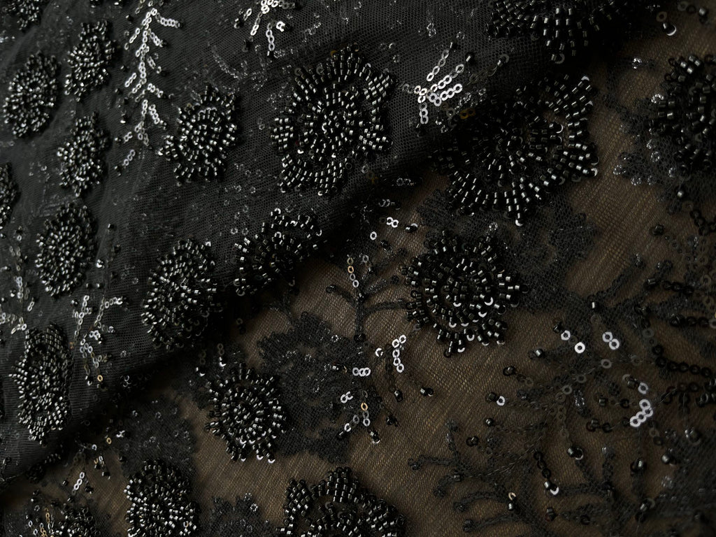 Imported Black Handwork Net Fabric