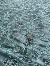 Sapphire Blue  Cutdana Handwork Fendi fabric