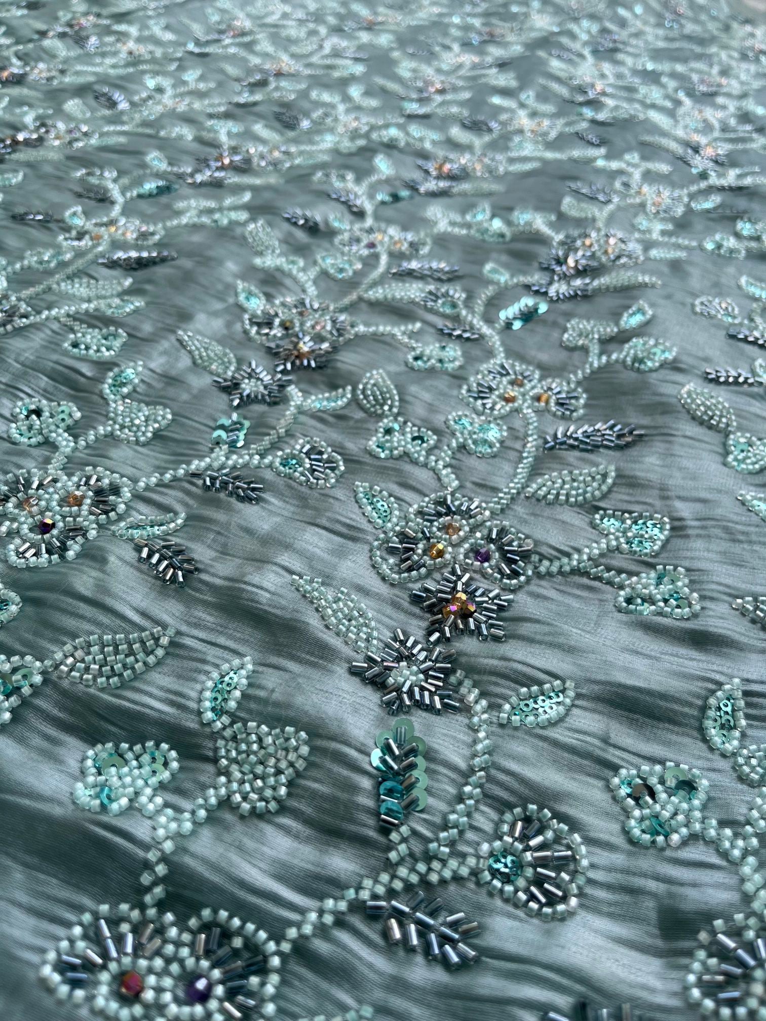 Sapphire Blue  Cutdana Handwork Fendi fabric