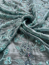 Sapphire Blue  Cutdana Handwork Fendi fabric