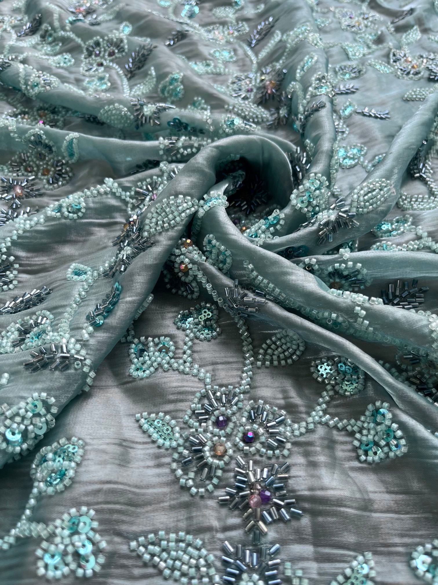 Sapphire Blue  Cutdana Handwork Fendi fabric