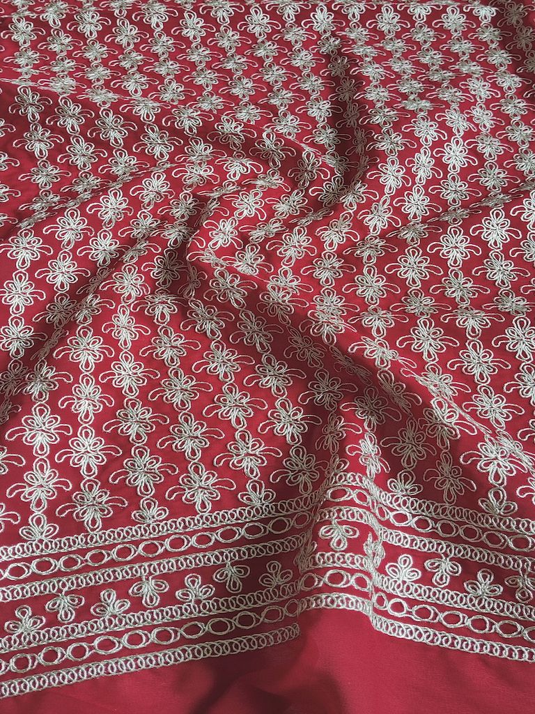 Red & Silver Abstract Dori Georgette Fabric