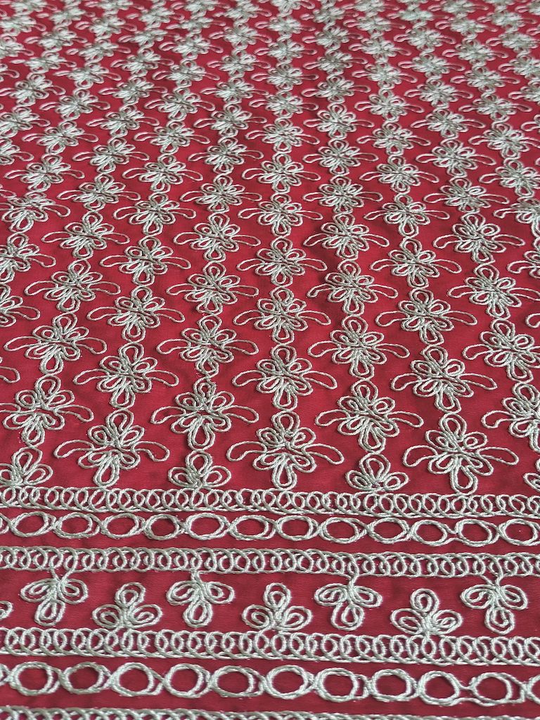 Red & Silver Abstract Dori Georgette Fabric
