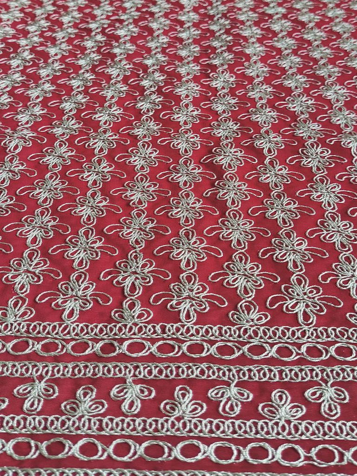 Red & Silver Abstract Dori Georgette Fabric