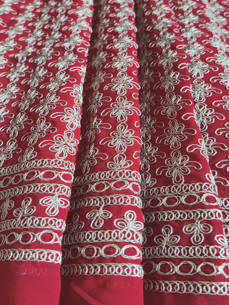 Red & Silver Abstract Dori Georgette Fabric