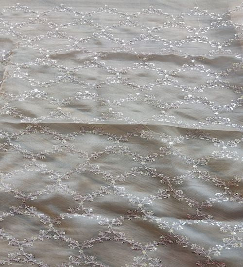 Light brown traditional thread and sequins organza fabric