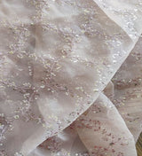 Light brown traditional thread and sequins organza fabric