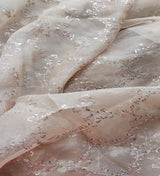 Light brown traditional thread and sequins organza fabric