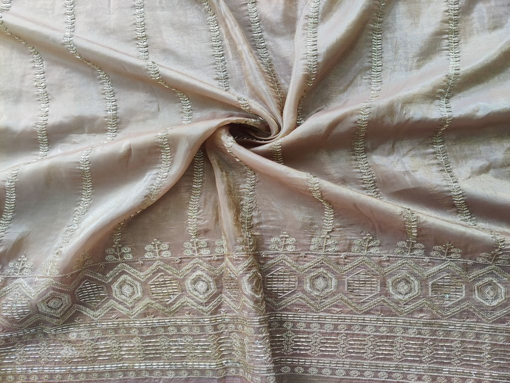 Beads & Sequins Embroidered Nude Brown Tissue Fabric