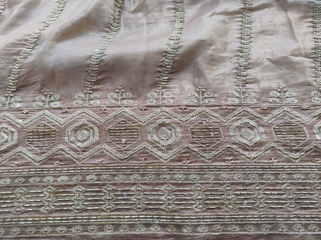 Beads & Sequins Embroidered Nude Brown Tissue Fabric
