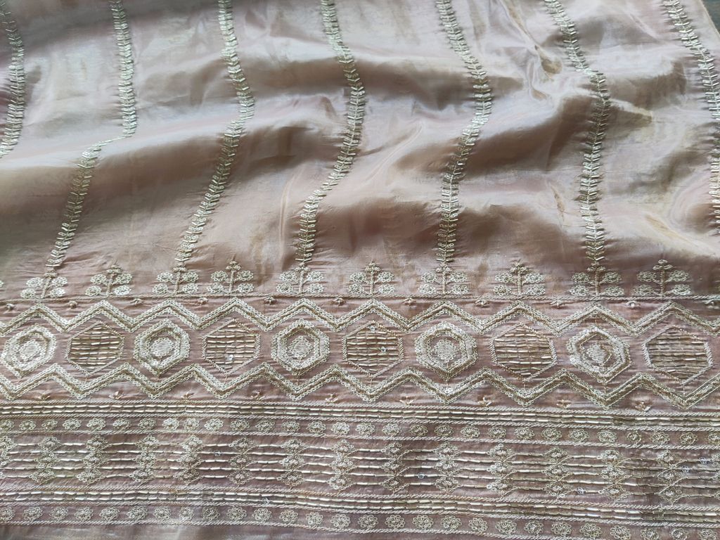 Beads & Sequins Embroidered Nude Brown Tissue Fabric
