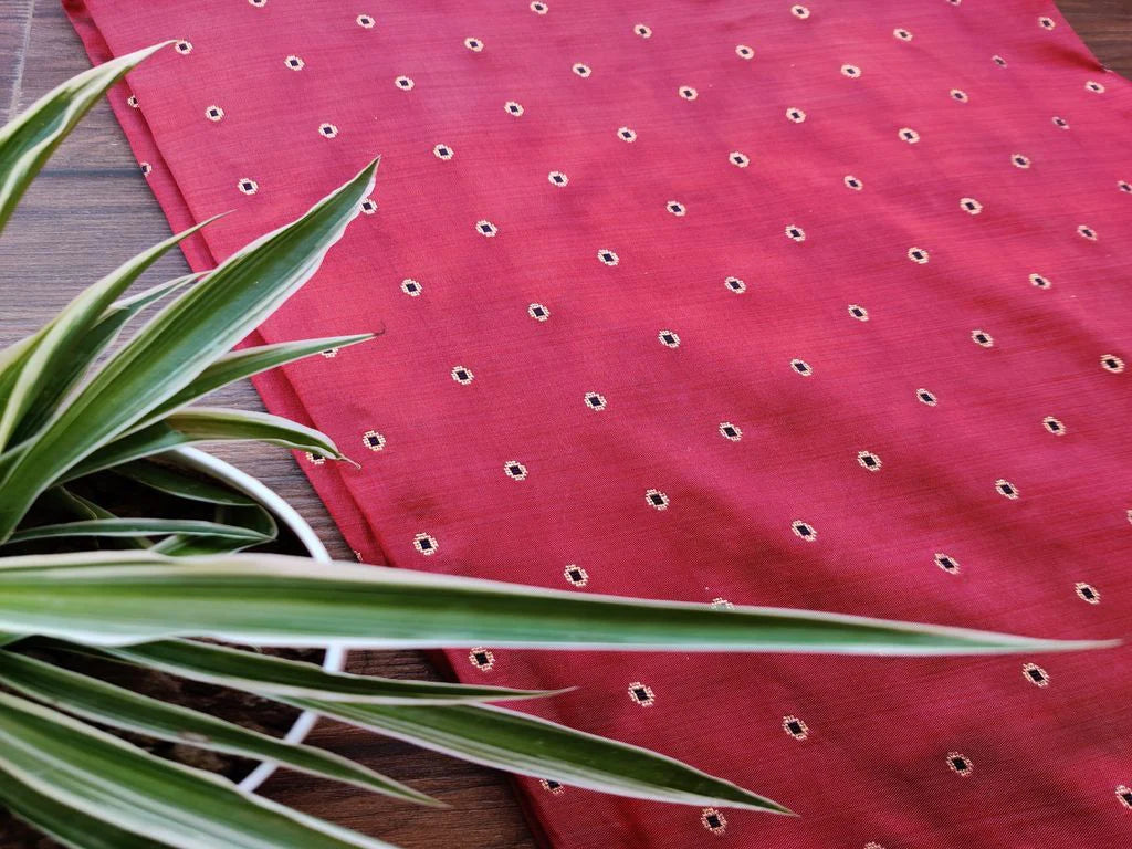 Light Maroon Banarasi Buttas Embroidered Taffeta Silk Fabric