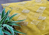 Lime Yellow Sequins And Dori Motifs Net Fabric