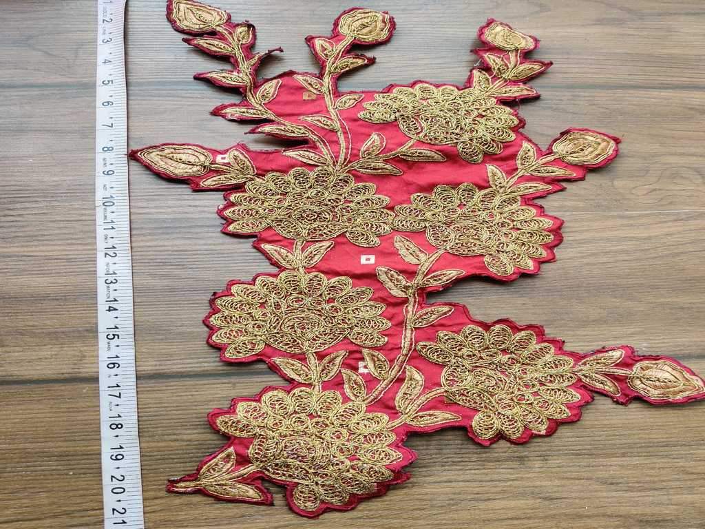 Maroon Flower Tafetta Dori Embroidered Patches