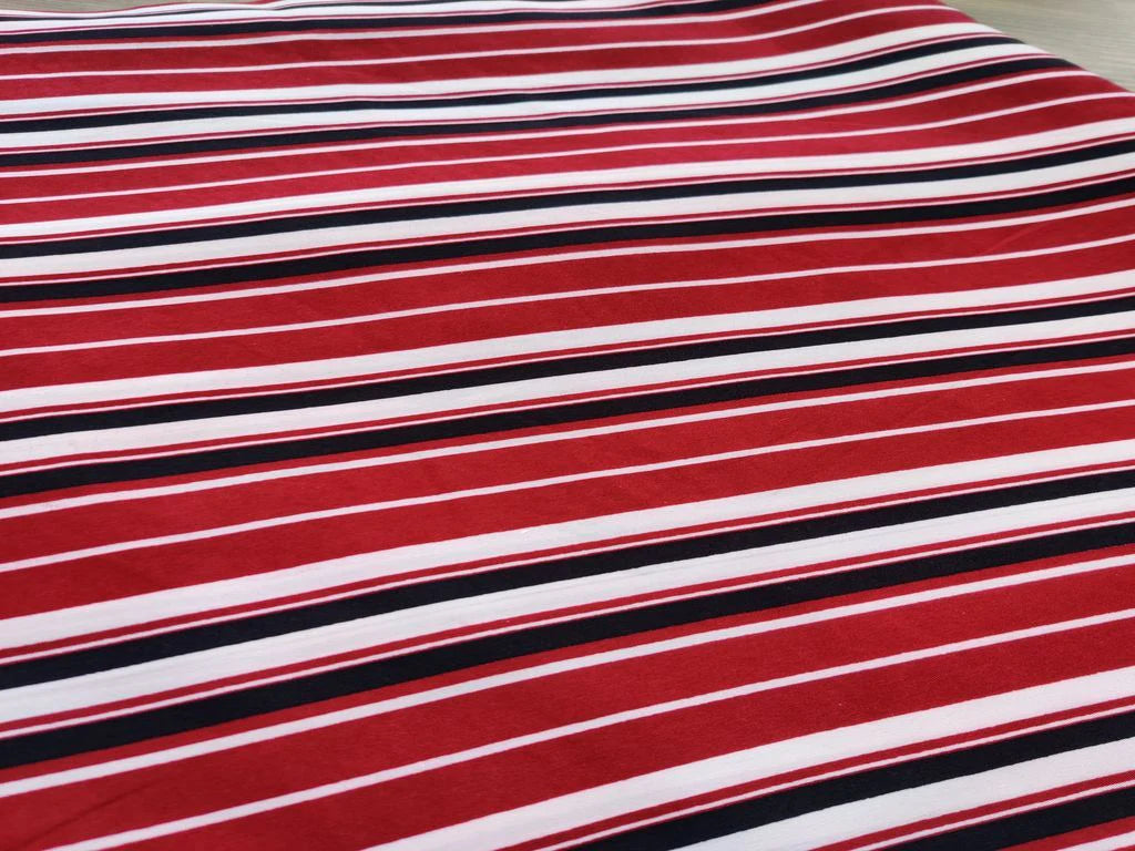 Maroon White Stripes Printed Poly Crepe Fabric