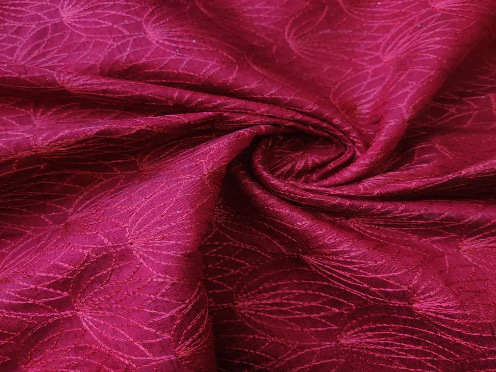 Maroon Abstract Self Embroidered Chanderi Fabric